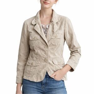 Vintage b.u.m Genuine Leather Blazer Jacket Khaki Y2K Utility Button Front Sz: M